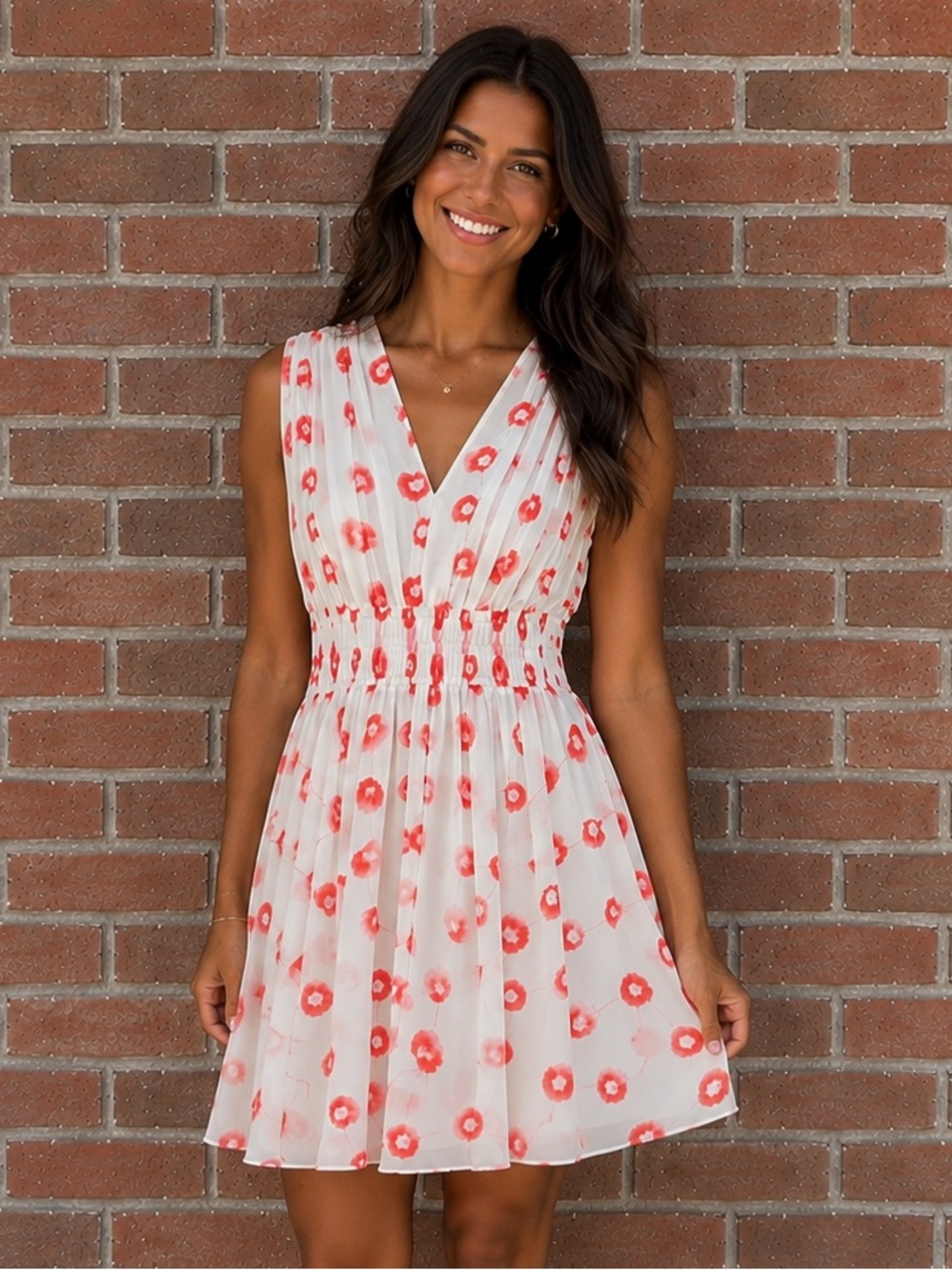 Reiss Red and White Lunata Poppy Patterned Midi Dress size 2